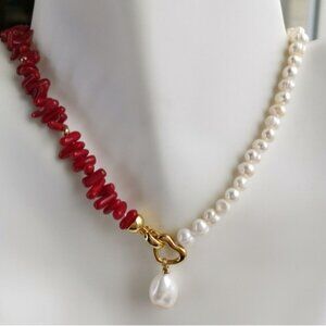 Red Coral Freshwater pearl necklace 🆕